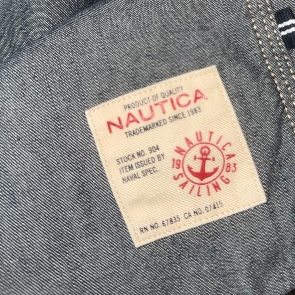 Nautica Mens Denim Chambray Shirt Corduroy Collar Elbow Patches Workwear XL - Picture 5 of 7
